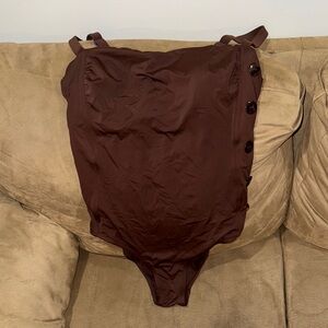 Brown Button-Detail One Piece Swimsuit